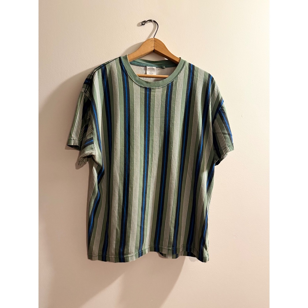Urban Outfitters Mens Green Vertical Stripe Short Sleeve T-Shirt Size Small